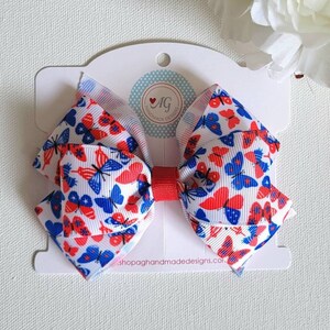 Patriotic Butterflies Hair Bow, Red White and Blue Hair Bow, 4yh of July Hair Bow, Butterflies Hair Bow, Girls Hair Bow, Toddler Hair Bow