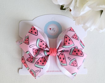 Watermelon Hair Bow, 4 Inch Hair Bow, Toddler Hair Bow, Watermelon Headband, Watermelon Hair Barrette, Summer Hair Bow, Girl Hair Bow