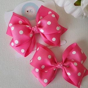 CHOOSE YOUR STYLE Hot Pink Polka Dots Hair Bow, Girl Polka Dot Hair Bow, Girl Hair Bow, Toddler Hair Bow, Pink Hair Bow, Pink Hair Barrette