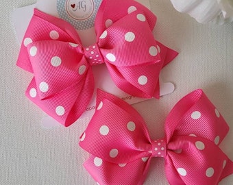 Pink Polka Dot Hair Bow - 8 Styles