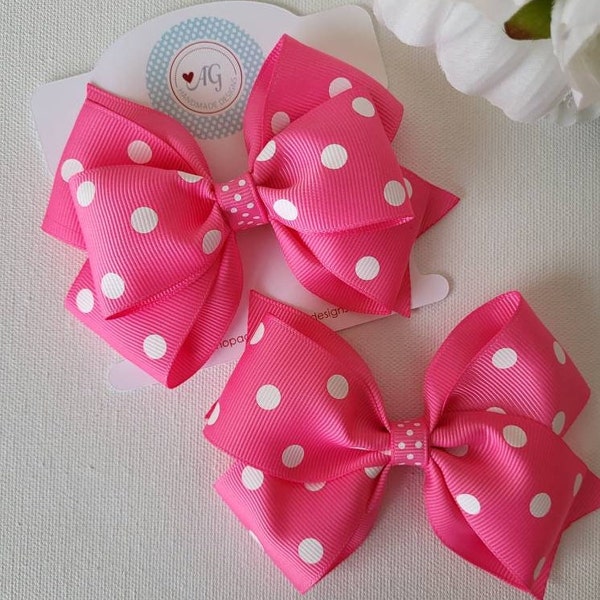 CHOOSE YOUR STYLE Pink Polka Dots Hair Bow, Girl Polka Dot Hair Bow, Girl Hair Bow, Toddler Hair Bow, Pink Hair Bow, Pink Hair Barrette