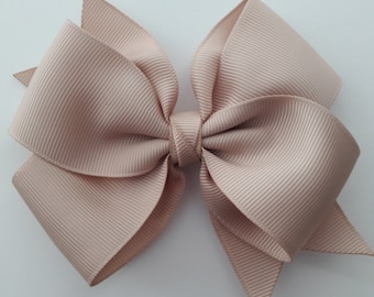 Solid Color Hair Bow, Tan Hair Bow, Khaki Hair Bow, 4 Inch Hair Bow, Girls Hair Bow, Toddler Hair Bow, Girls Hair Clip, Back to School Bow