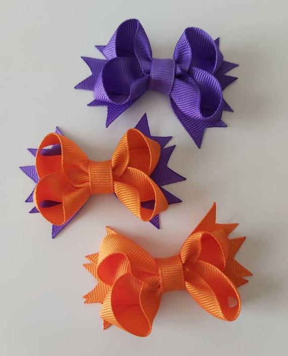 Mini Boutique Hair Bows Orange Hair Bow Purple Hair Bow - Etsy