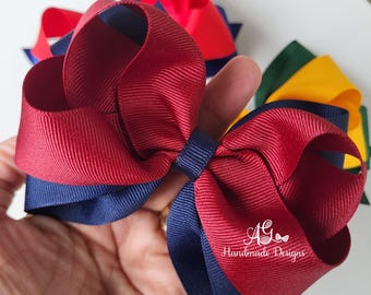 Back to School Hair Bows | Two Toned Hair Bow | Uniform Hair Bow | Hair Bows for Girls | Toddler Hair Bow | 5 Inch Hair Bow | Boutique Bow