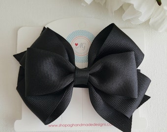 Black Hair Bow, 4 Inch Hair Bow, Girls Hair Bows, Toddler Hair Bow, Black Barrette, Solid Color Hair Bow, Black Headband, Black Hair Clip