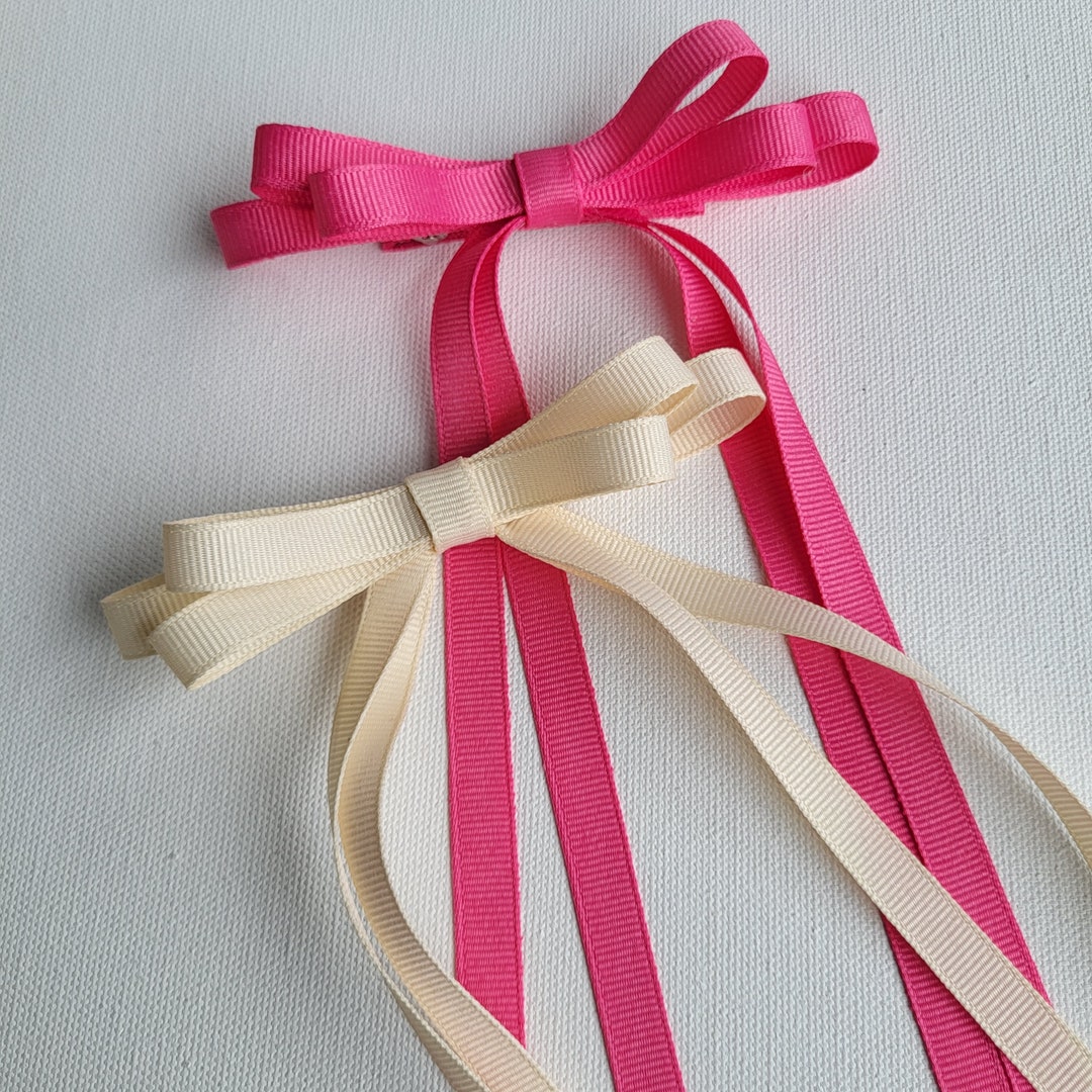 Skinny Long Tail Ribbon Hair Bow - 60 Colors - Etsy