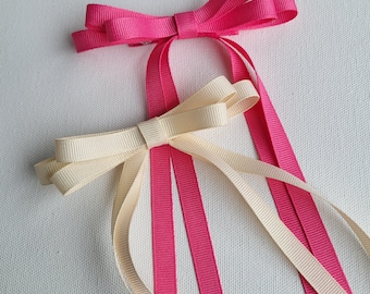 Skinny Long Tail Ribbon Hair Bow - 60 Colors
