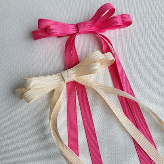 Skinny Long Tail Ribbon Hair Bow - 60 Colors