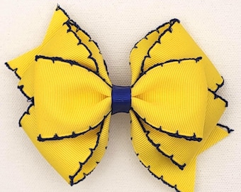 Yellow & Royal Blue Moonstitch School Uniform Hair Bow | 4" Handmade Boutique Bow