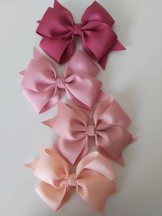 Solid Colors Hair Bows, Pastel Colors Hair Bows, Dusty Rose, Barely Peach, Rose Gold, Rosy Mauve, 4 Inch Hair Bow, Gifts for Girls, Hair Bow