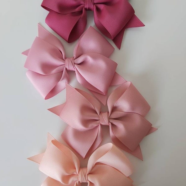 Solid Colors Hair Bows, Pastel Colors Hair Bows, Dusty Rose, Barely Peach, Rose Gold, Rosy Mauve, 4 Inch Hair Bow, Gifts for Girls, Hair Bow