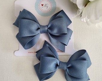 Denim Blue Hair Bow, Solid Color Hair Bow, 3 Inch Hair Bow, Pigtails Hair Bows, Bows for Girls, Toddler Hair Bows, Blue Hair Bows, Hair Bows