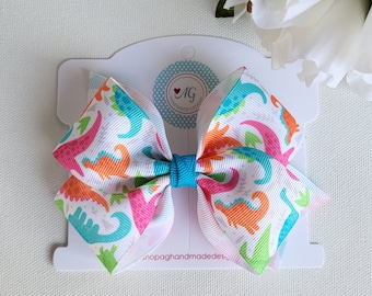 Dinosaur Hair Bow, 4 Inch Hair Bow, Toddler Hair Bow, Dinosaur Bow Headband, Dinosaur Hair Barrette, Dinosaur Birthday Gift, Girl Hair Bow