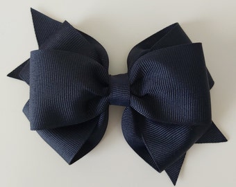 Navy Blue Hair Bow, Solid Color Hair Bow, 4 Inch Hair Bow, Back to School Hair Bow, Girls Hair Bow, Toddler Hair Bow, Navy Blue Headband