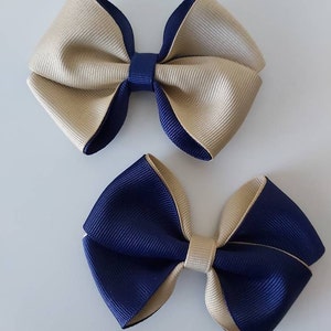 Navy and Khaki Back to School Hair Bow, Two Tones Hair Bow, Back to School Bow, Uniform Hair Bows, Toddler Hair Bows, Hair Bows for Girls