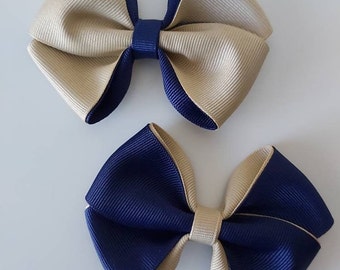 Navy and Khaki Back to School Hair Bow, Two Tones Hair Bow, Navy Hair Bow, Khaki Hair Bow, Back to School Hair Bows, Uniform Hair Bows