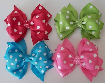 Polka Dots Hair Bow - 4 inch