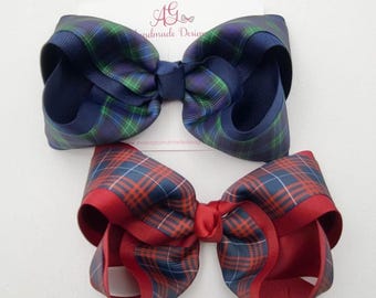 Plaid Boutique Hair Bow | School Uniform Hair Bow | Navy Green Plaid Bow | Red Navy Plaid Bow | Hair Bows for Girls | 5 Inch Boutique Bow