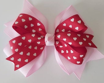 Valentine's Day Hair Bow, Red and Pink Hair Bow, Hearts Hair Bow, 4 Inch Hair Bow, Pink Hair Bow, Red Hearts Hair Bow, Valentines Hair Clip