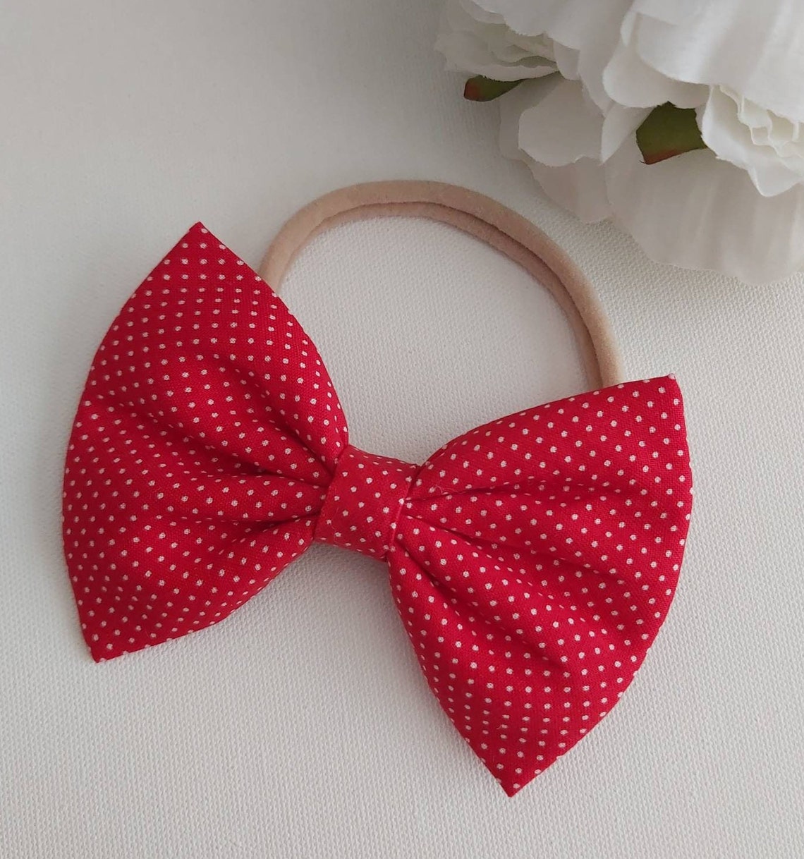 Red and White Polka Dots Hair Bow Fabric Hair Bow Bow Tie Etsy
