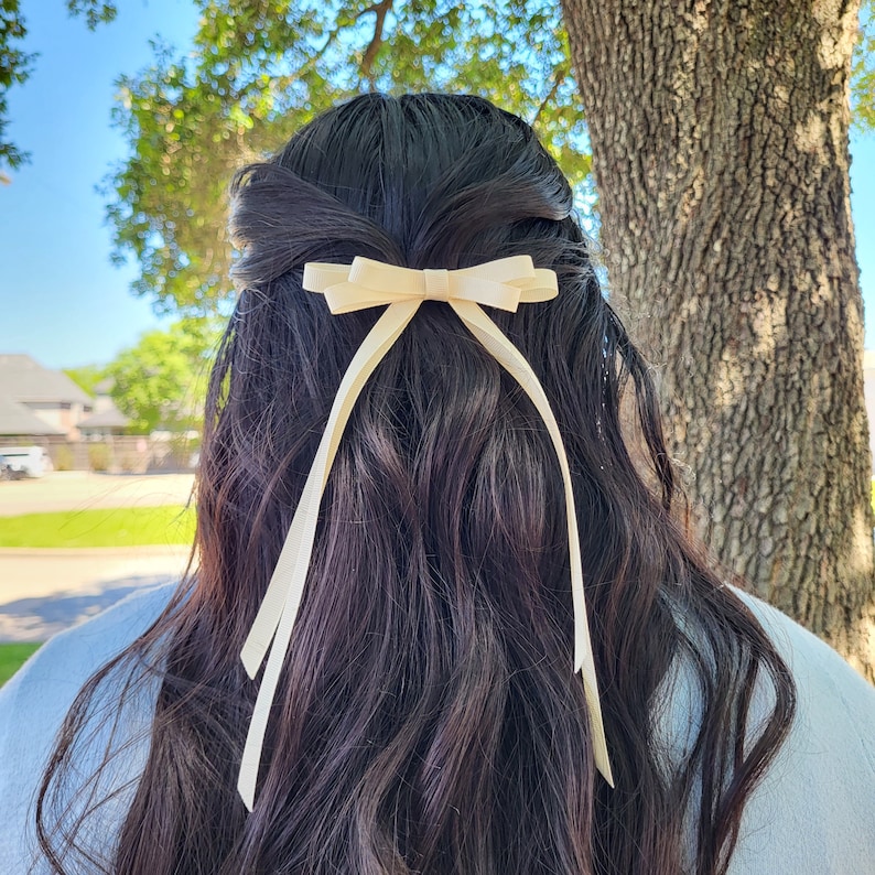 Skinny Long Tail Ribbon Hair Bow - 60 Colors image 3