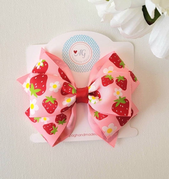4er Set Erdbeer Haarschleifen - Süße Haarspangen Für Mädchen Mit Druckknopf