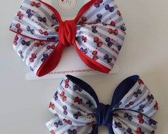 Red and Blue Hair Bow, Navy Hair Bow, Red Hair Bow, Pigtails Hair Bow, Patriotic Hair Bow, Girl Hair Bow, Toddler Hair Bow, Summer Hair Bow