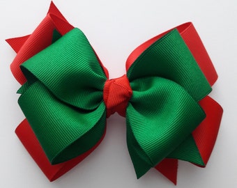 Red and Green Hair Bow, Christmas Hair Bow, Holiday Hair Bow, 4 and 5 Inch Hair Bow, Girls Hair Bows, Toddler Hair Bow, Girls Christmas Gift