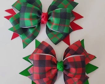 Christmas Plaid Hair Bows, Red Plaid Hair Bow, Green Plaid Hair Bow, 5 Inch Hair Bow, Holidays Hair Bows, Girls Hair Bow, Toddler Hair Bow