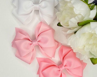 SET OF 3 Hair Bows, Solid Color Hair Bows, Spring Hair Bows, Light Pink Hair Bow, White Hair Bow, Pink Hair Bow, Girls Hair Bows