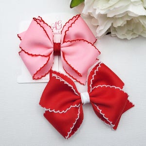 Valentine's Day Hair Bows, Moonstitch Ribbon Hair Bows, Hair Bows for Girls, 4 Inch Hair Bows, Toddler Hair Bows, Valentine's Bows