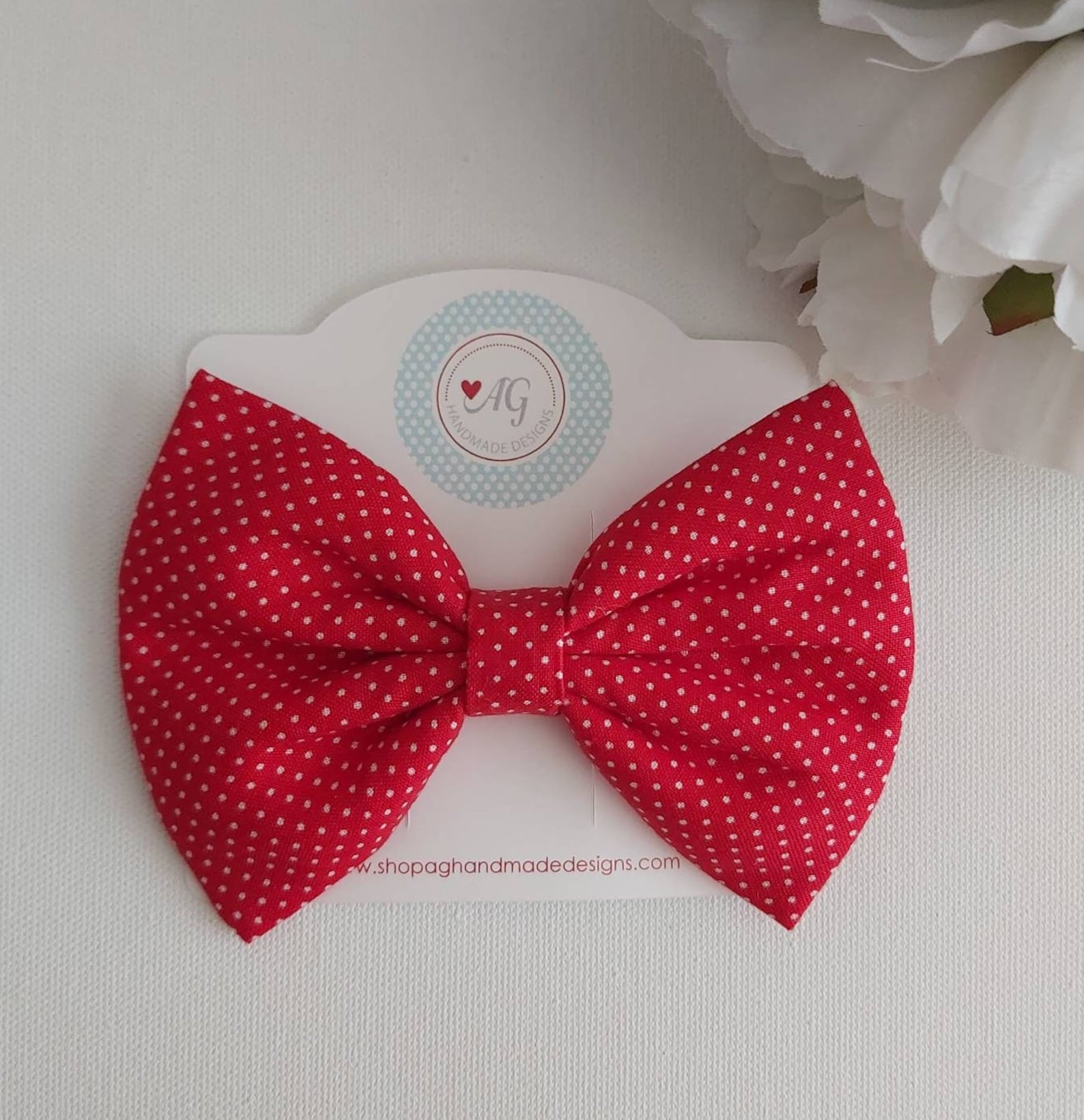 Red and White Polka Dots Hair Bow Fabric Hair Bow Bow Tie Etsy