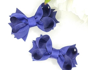 Navy Blue Pigtail Hair Bows, Pigtail Set or Single Bow, Navy Boutique Hair Bow, Pigtail Hair Bows, Girls Hair Bows, Toddler Hair Bow