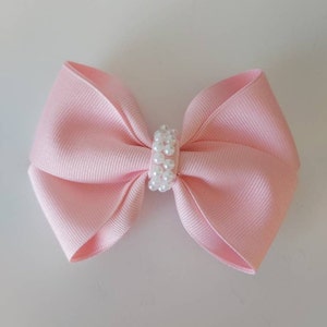 Einfarbige Haarschleife, Haarschleife mit Perlen, verschönerte Haarschleife, Doppelband Haarschleife, Haarschleife für Mädchen, Kleinkind Haarschleife, elegante Schleife