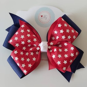 4th of July Hair Bow, Red White and Blue Hair Bow, Independence Day Hair Bow, Patriotic Hair Bow, 5 Inch Hair Bow, Hair Bows for Girls