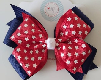 4th of July Hair Bow, Red White and Blue Hair Bow, Independence Day Hair Bow, Patriotic Hair Bow, 5 Inch Hair Bow, Hair Bows for Girls
