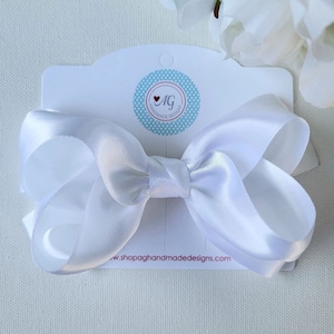Weiße Satin-Haarschleife, Satinschleifen, Boutique-Haarschleifen, Haarschleifen für Mädchen, 4-Zoll-Haarschleife, Hochzeit-Haarschleife, Blumenmädchen-Haarschleife