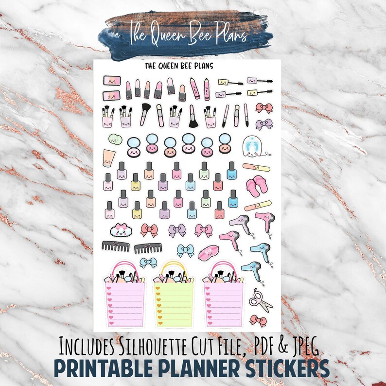 printable planner stickers kawaii beauty icons diy planner
