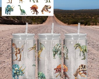 Dinosaurs Plastic Can | 16 oz | Plastic Cup | Plastic Straw | Plastic Lid | Beer Can | Coffee Can | Iced Coffee | Gifts | Kids