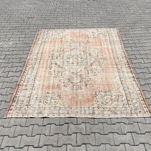Turkish rug,Oushak rug,Vintage rug,Handmade rug,Anatolian rug,Orange rug,,Vintage oushak rug,Faded wool rug,Natural rug,Oriental rug,6x9 rug