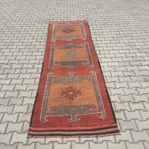 Alfombra antigua vintage, alfombra turca antigua, alfombra Oushak Anatolia, alfombra kurda, alfombra bohemia, 1,1 x 3,5 m, alfombra de lana