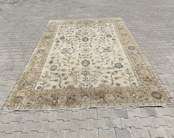 8.1 x 11.7 Ft, Large turkish rug, Large vintage rug, Large Oushak rug, Turkish vintage rug, Rustic rug, Tribal rug, Natural rug, Beige rug,