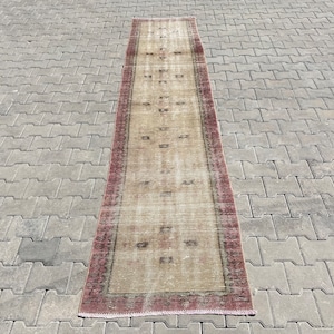 2x10 Runner Rug, Long Runner Rug, Oushak Runner Rug,2x10 Vintage Runner,2x10 Turkish Runner,Boho Rug,Faded Rug,Red,Brown,Kitchen,Runner,2x10