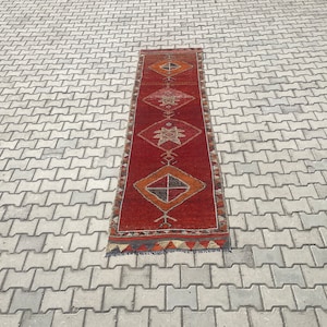 3 x 10.4 Ft, Turkish Runner Rug, Oushak Runner Rug, Vintage Runner Rug, Handmade Runner Rug, Anatolian Runner Rug, Bohemian Wool Runner Rug