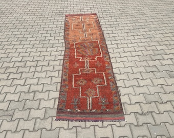 3,0 X 10,4 piedi, tappeto nomade dall'aspetto vintage, tappeto naturale anatolico, tappeto turco arancione, tappeto bianco colorato, tappeto Area Turkiye 3.0, tappeto 10.4