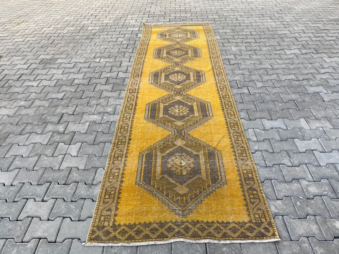Oushak Runner Rug, Vintage Runner Rug, Turkish Runner Rug,3.8 X 12.6 Ft