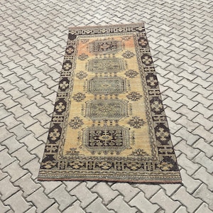 Turkish runner rug,Oushak runner rug,Vintage runner rug,Handmade runner rug,Anatolian runner rug,Natural runner rug,4x10 runner rug,wOOL RUG