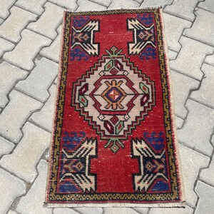 Turkish Oushak Rug, Small Vintage Rug Bedside Red Rug Door Mat Rug Decorative Handmade Bath Rug 48 x 89 cm / 1.7x3.0 ft