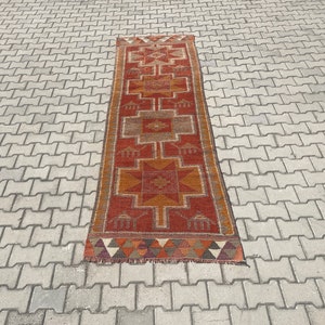 3.2 x 10.0 ft, Turkish runner rug, Oushak runner rug, Vintage runner rug, Anatolian runner rug, Faded orange runner rug, Vintage turkish rug