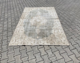 Oversize Rug, Vintage Rug, Turkish Rug, Oushak Rug, 5 x 7.7 Beige Carpet, Decorative Home Decor Carpet, Wool blue beige pink orange area rug